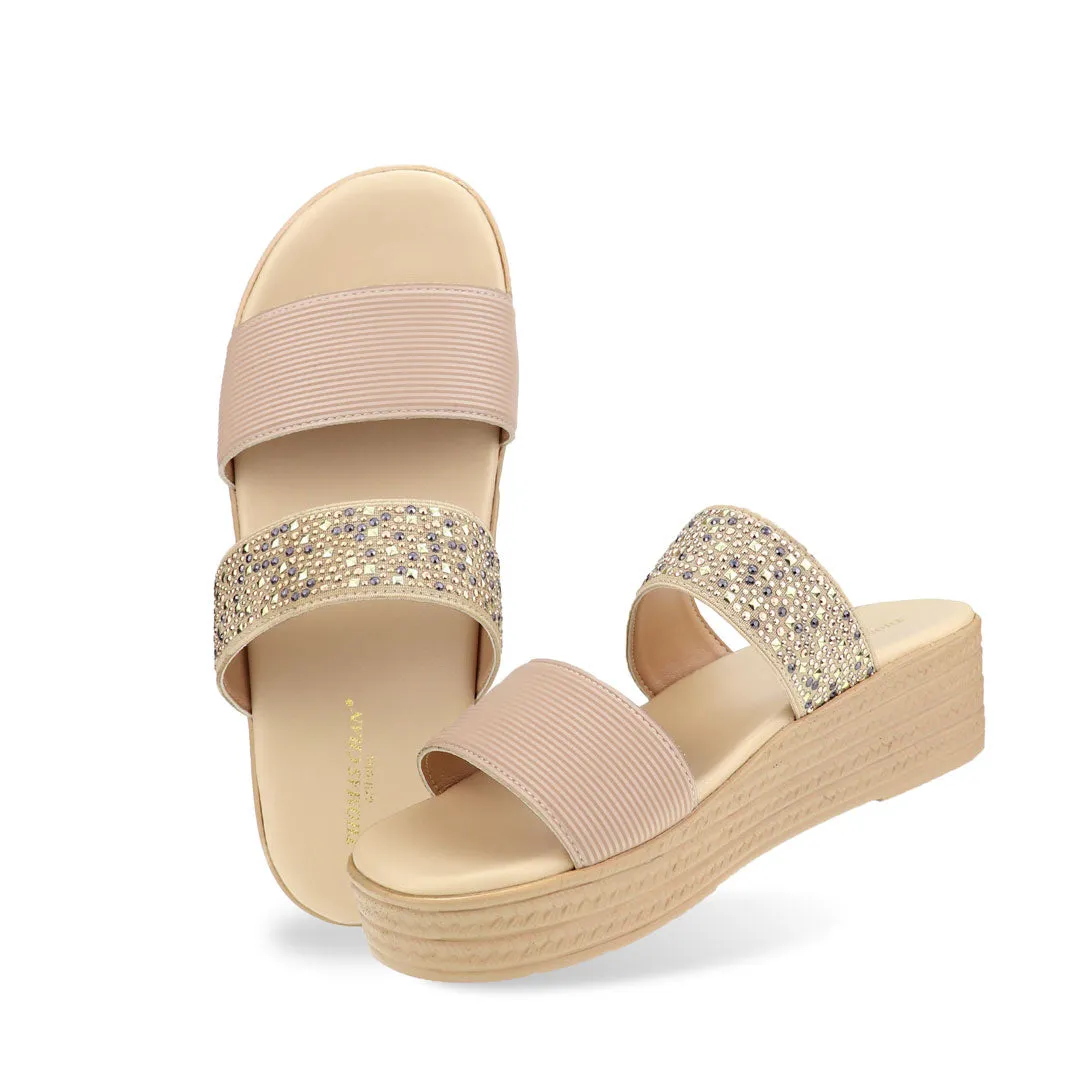 [Add to Cart RM129] Boho Rhinestone Flatform Sandals 2"inch [Cushioned Footbed Series]