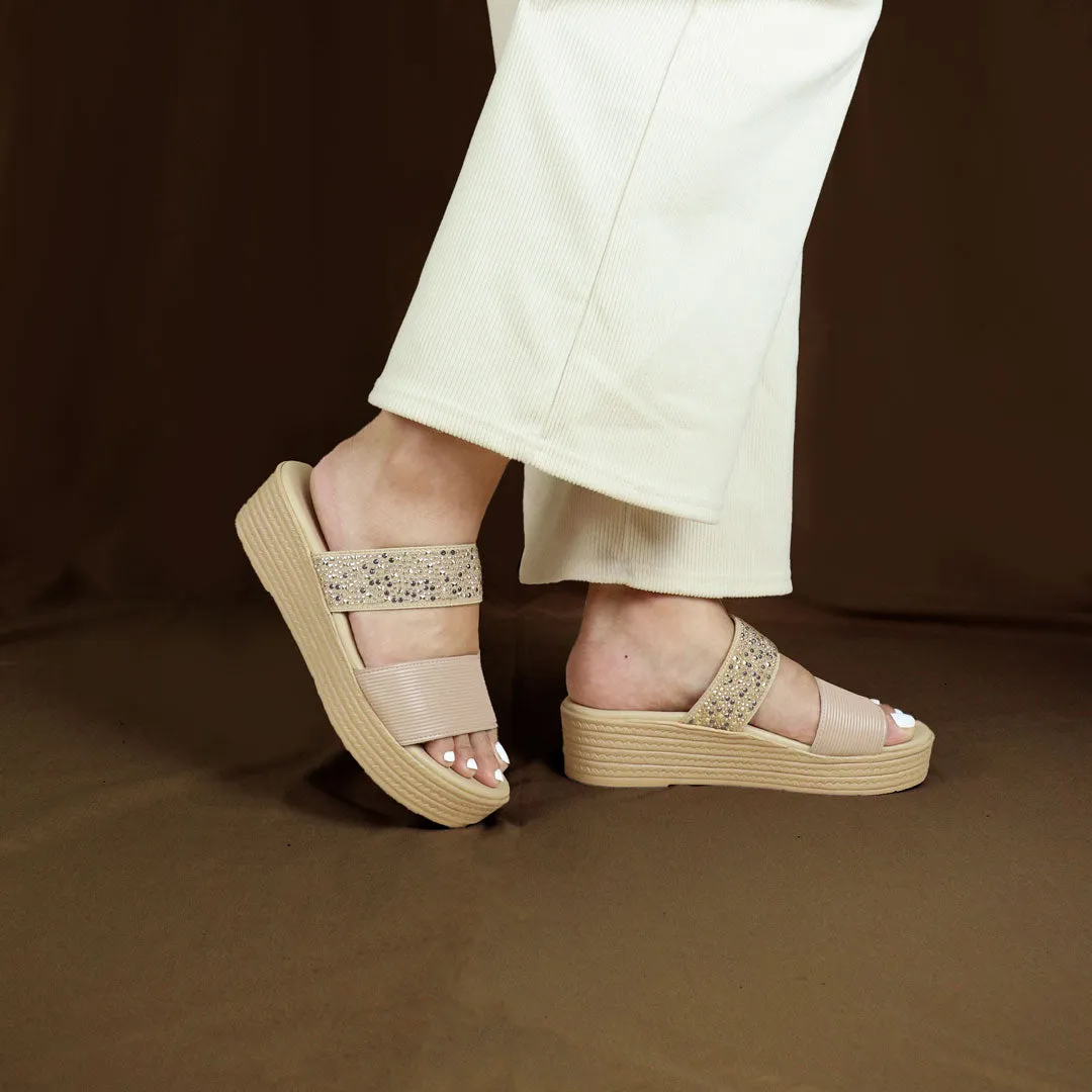 [Add to Cart RM129] Boho Rhinestone Flatform Sandals 2"inch [Cushioned Footbed Series]