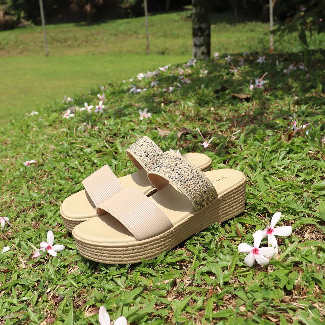 [Add to Cart RM129] Boho Rhinestone Flatform Sandals 2"inch [Cushioned Footbed Series]
