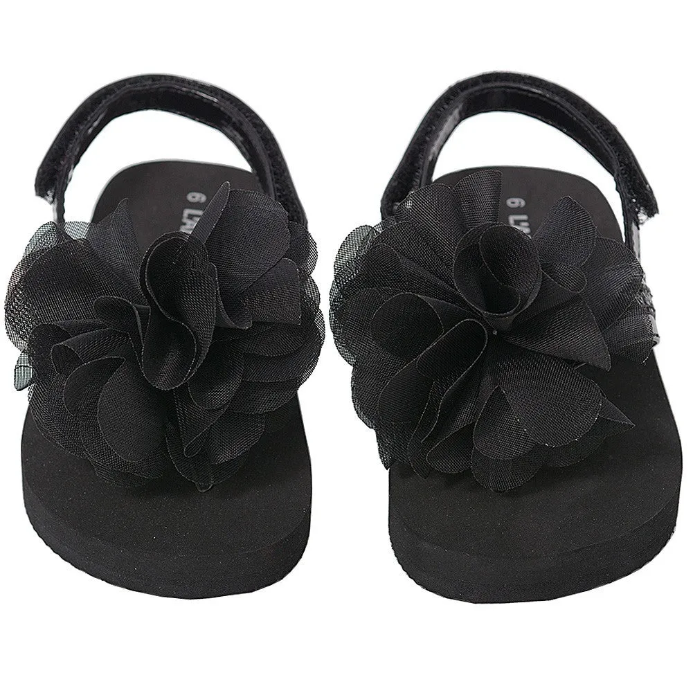 Black Sequin Strap Flower Flip Flop Sandals Toddler Girls 5-10