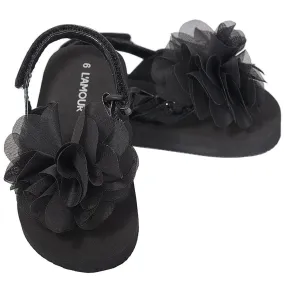 Black Sequin Strap Flower Flip Flop Sandals Toddler Girls 5-10