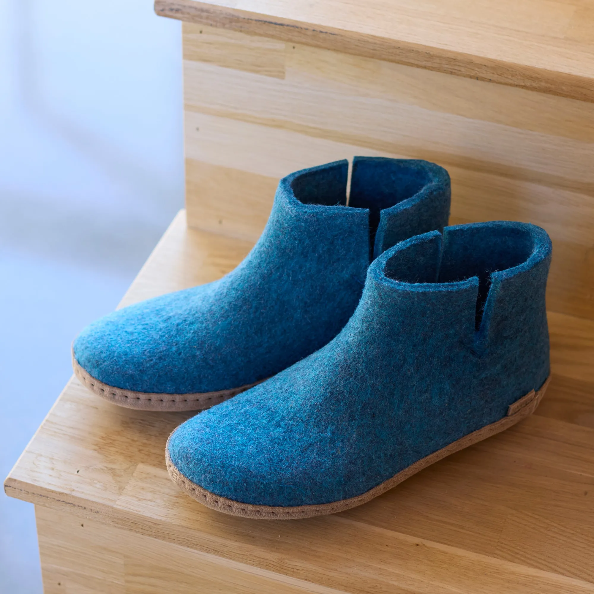 Boot with leather sole - Petrol