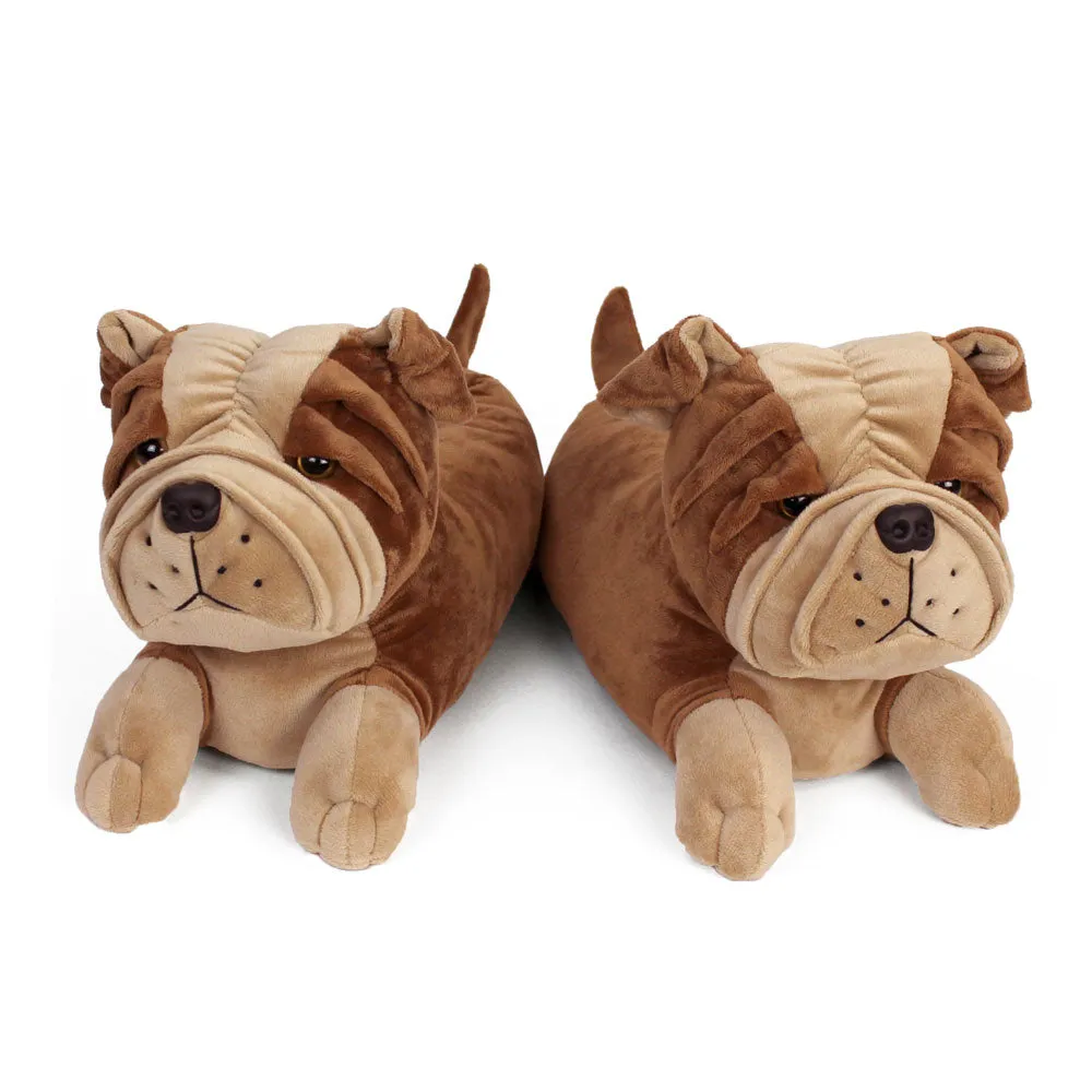 Bulldog Novelty Slippers JulesRoche Plush Snug Non-Slip
