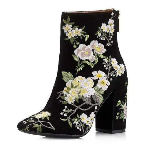 Embroidered Ankle Boots