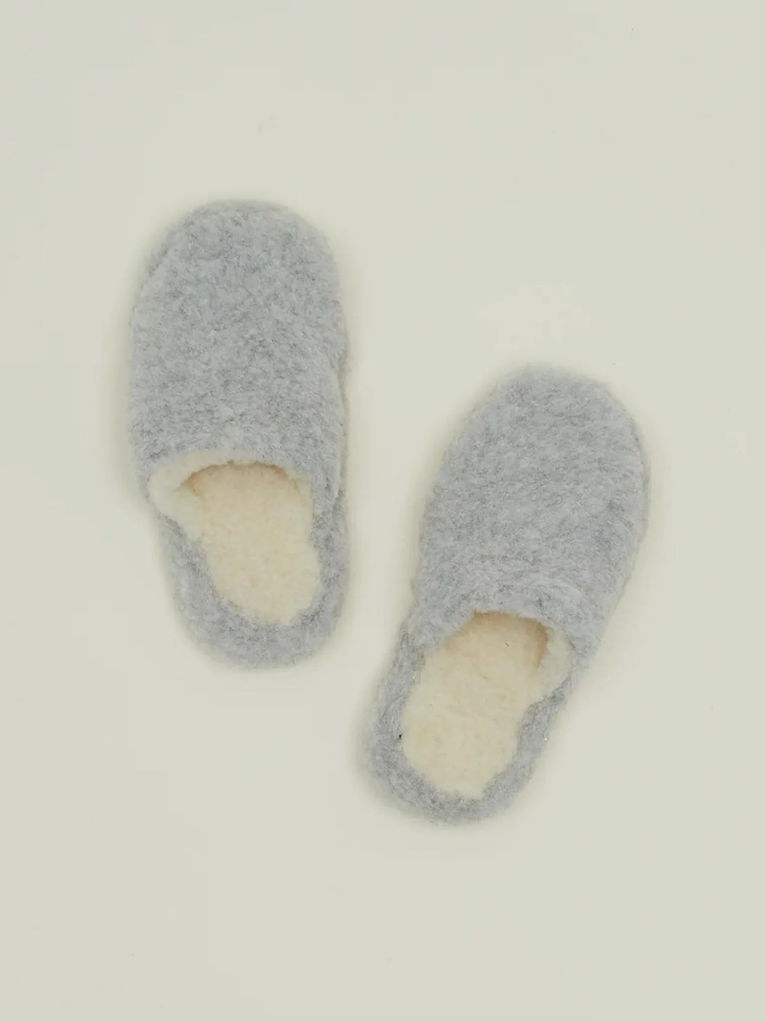 Fluffy Wool Slide Slippers - Light Grey