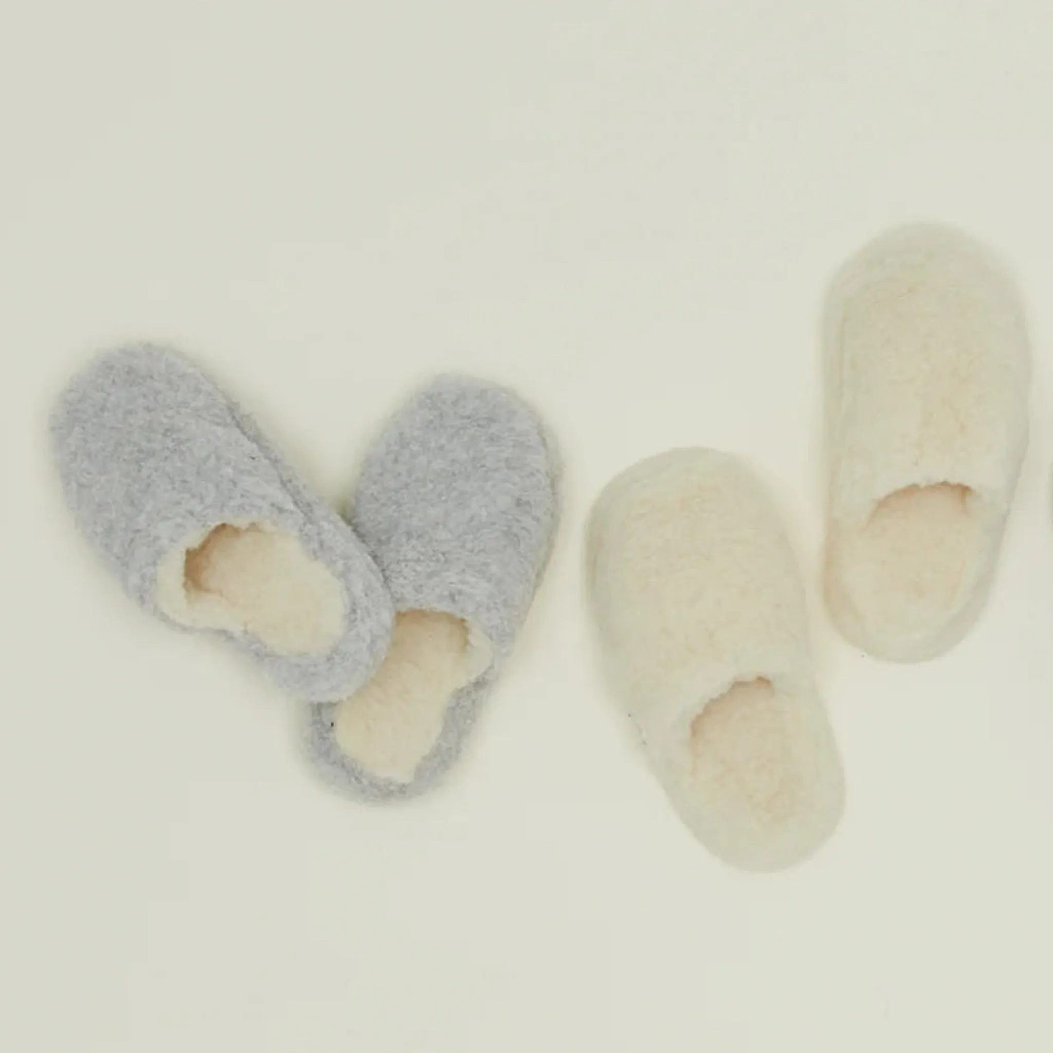 Fluffy Wool Slide Slippers - Light Grey