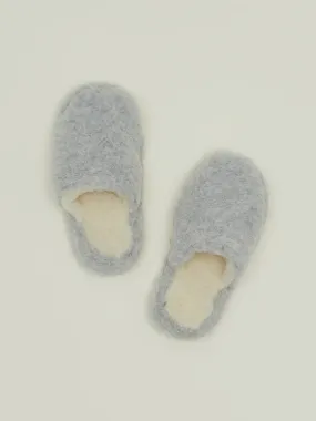 Fluffy Wool Slide Slippers - Light Grey
