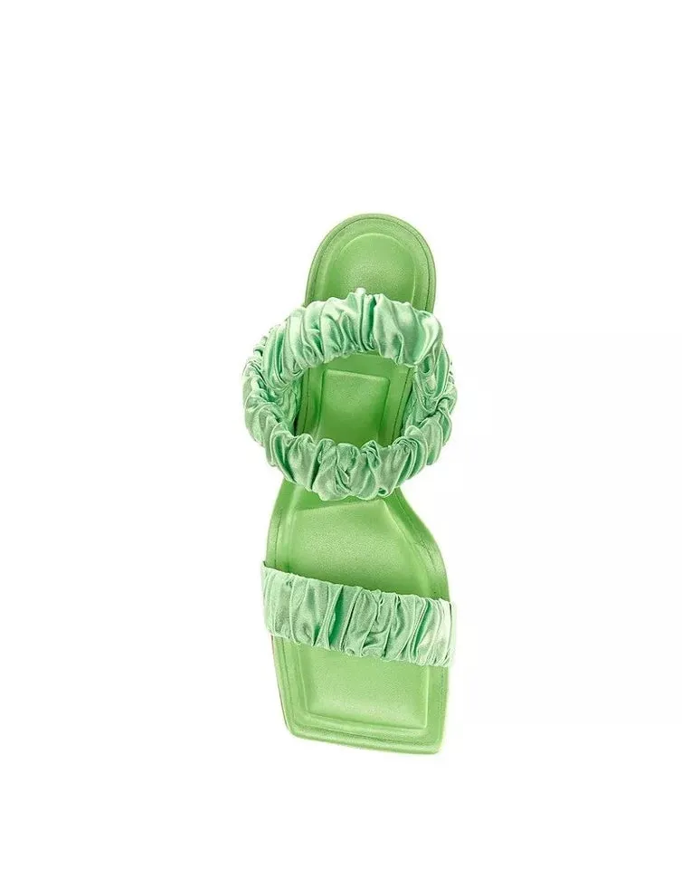 Gianni Bini Women's Vanya Matte Satin Scrunched Dress Sandals Apple Green