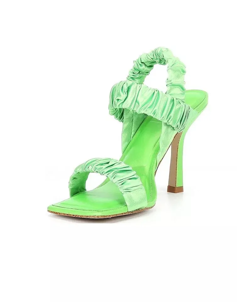 Gianni Bini Women's Vanya Matte Satin Scrunched Dress Sandals Apple Green