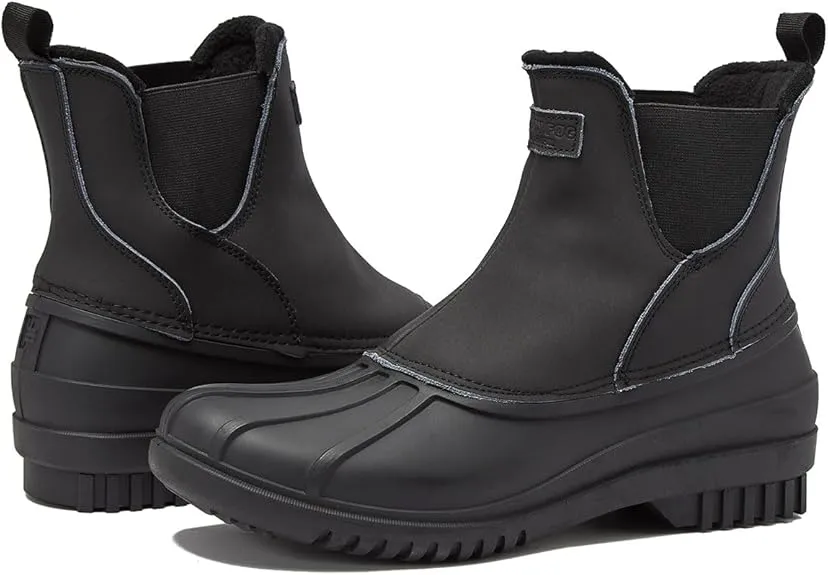 LONDON FOG Tyler Slip On Rain and Snow Boots for Men - Leather Waterproof Chelsea Duck Boots, Lined Insulated Men’s Winter Snow Boots Size 12