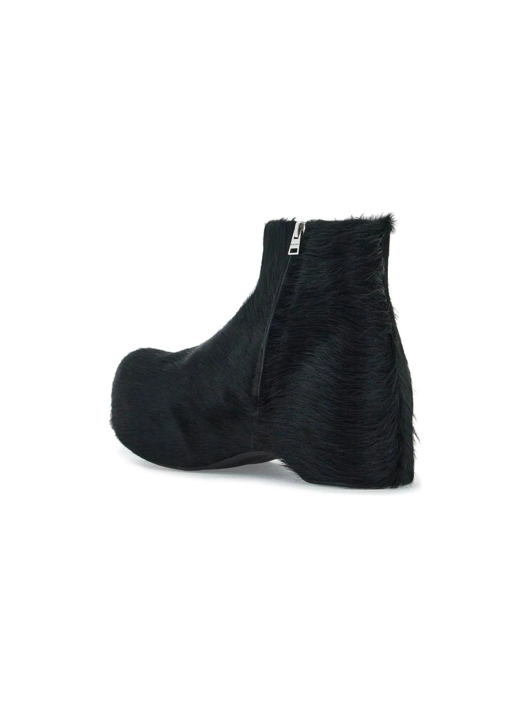 Long-Haired Chunky Leather Ankle Boots