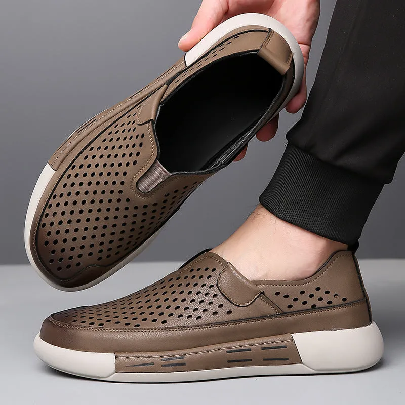 Men's Leather Hollow Breathable Shoes (In Stock)