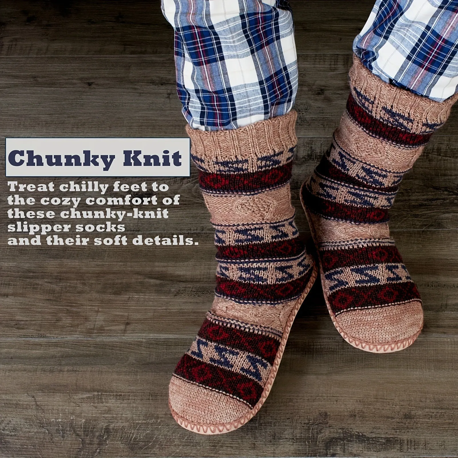 Men’s Non Slip Slipper Socks with Cable Knit