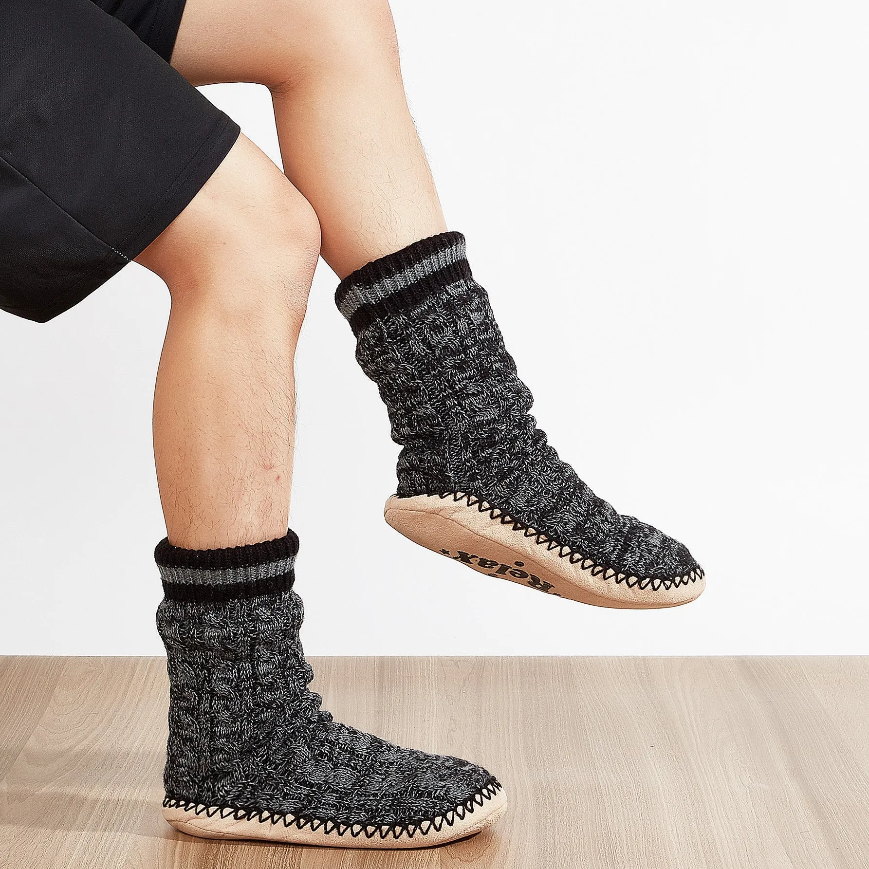 Men’s Non Slip Slipper Socks with Cable Knit