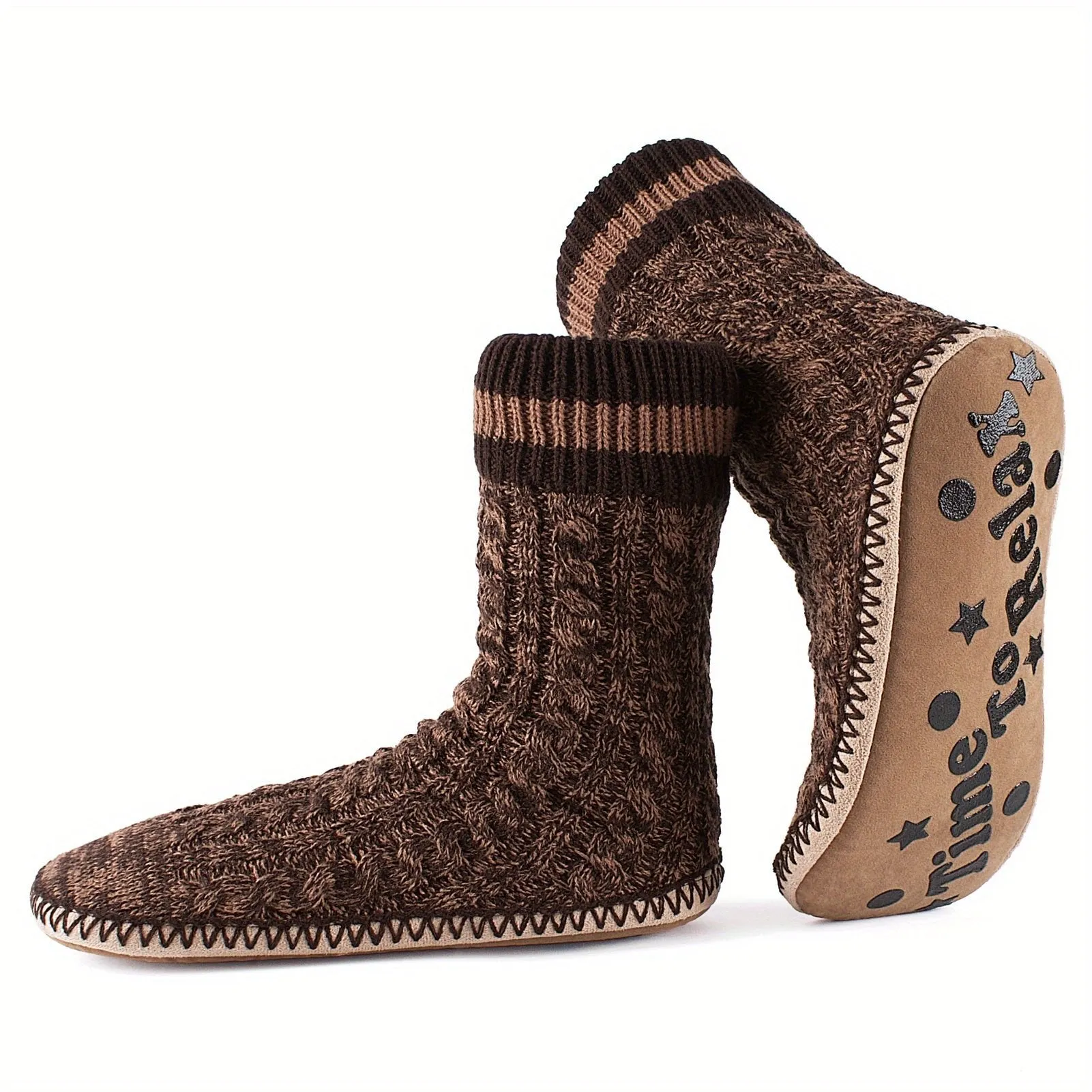 Men’s Non Slip Slipper Socks with Cable Knit