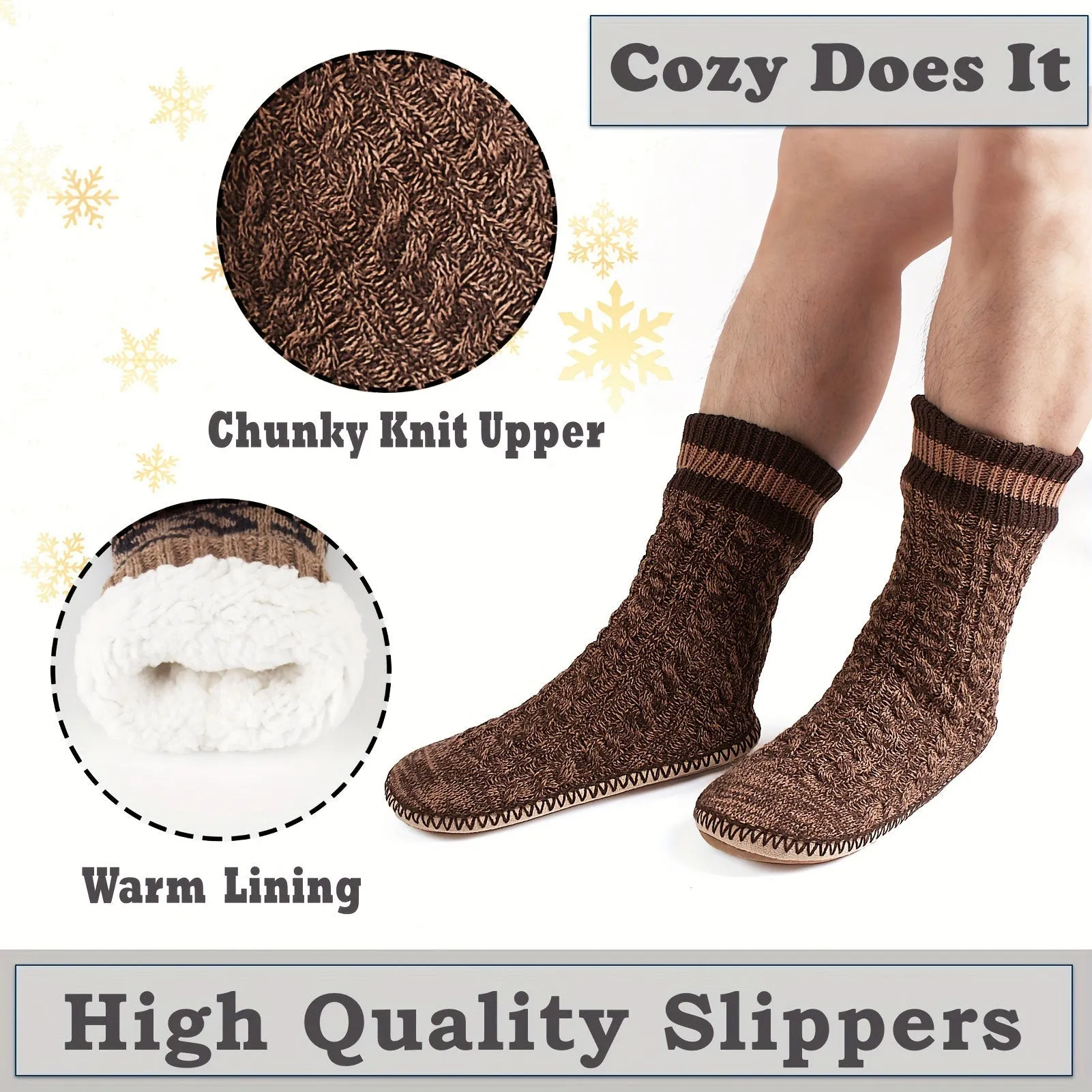 Men’s Non Slip Slipper Socks with Cable Knit