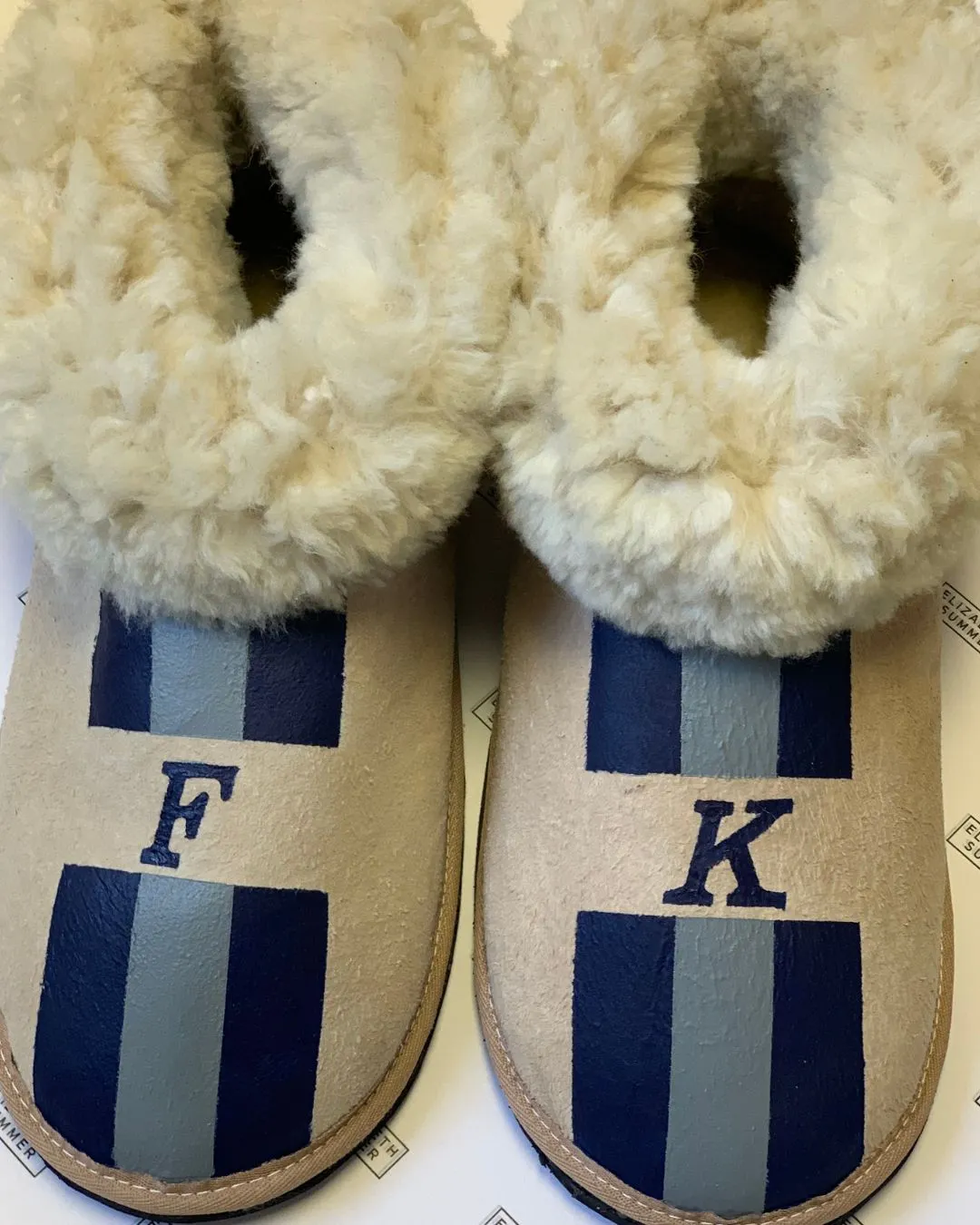 Natural Adult Slippers: Personalised Monogram with Stripes