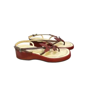 Prada Red & Beige Leather Floral Platform Sandals w/Adjustable Strap Size 5.5