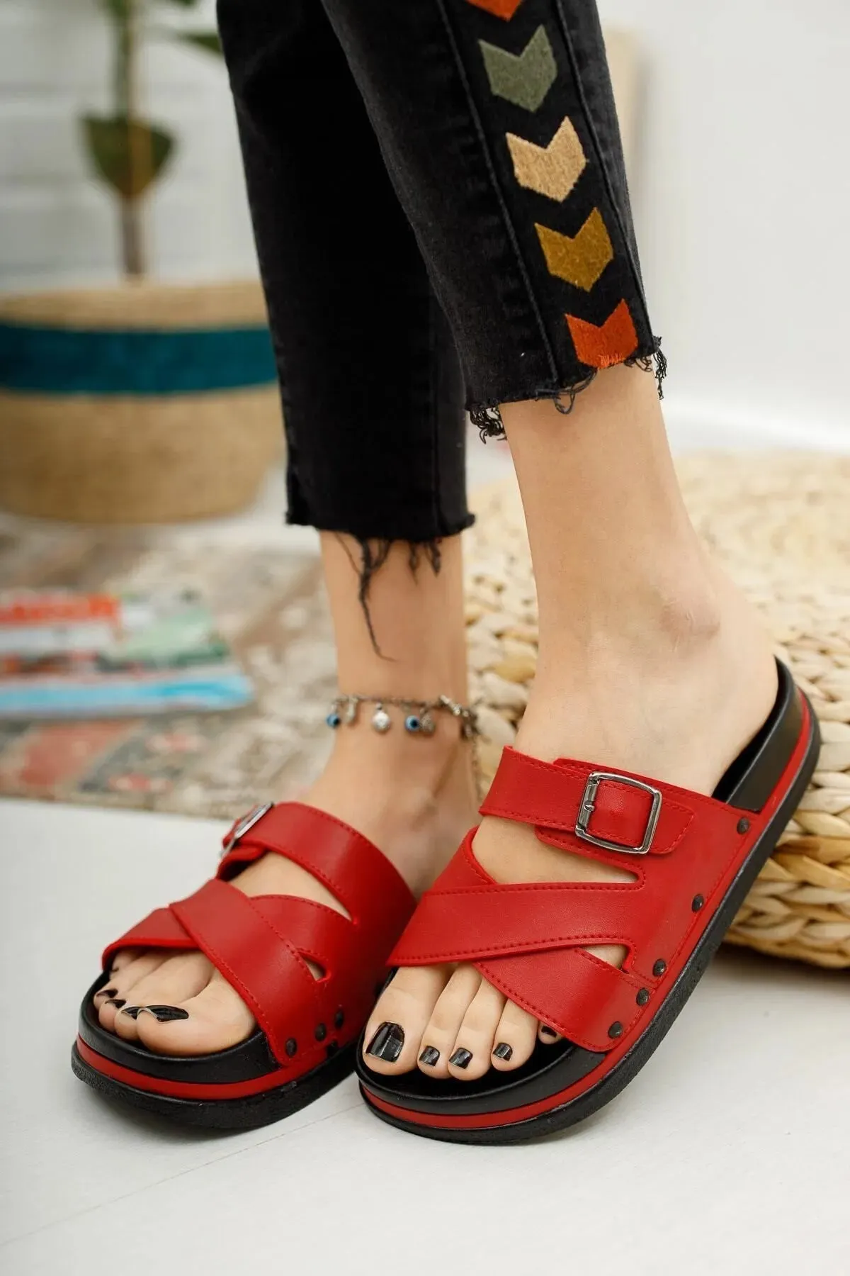 Red Women's Wedge Heel Orthopedic Slippers