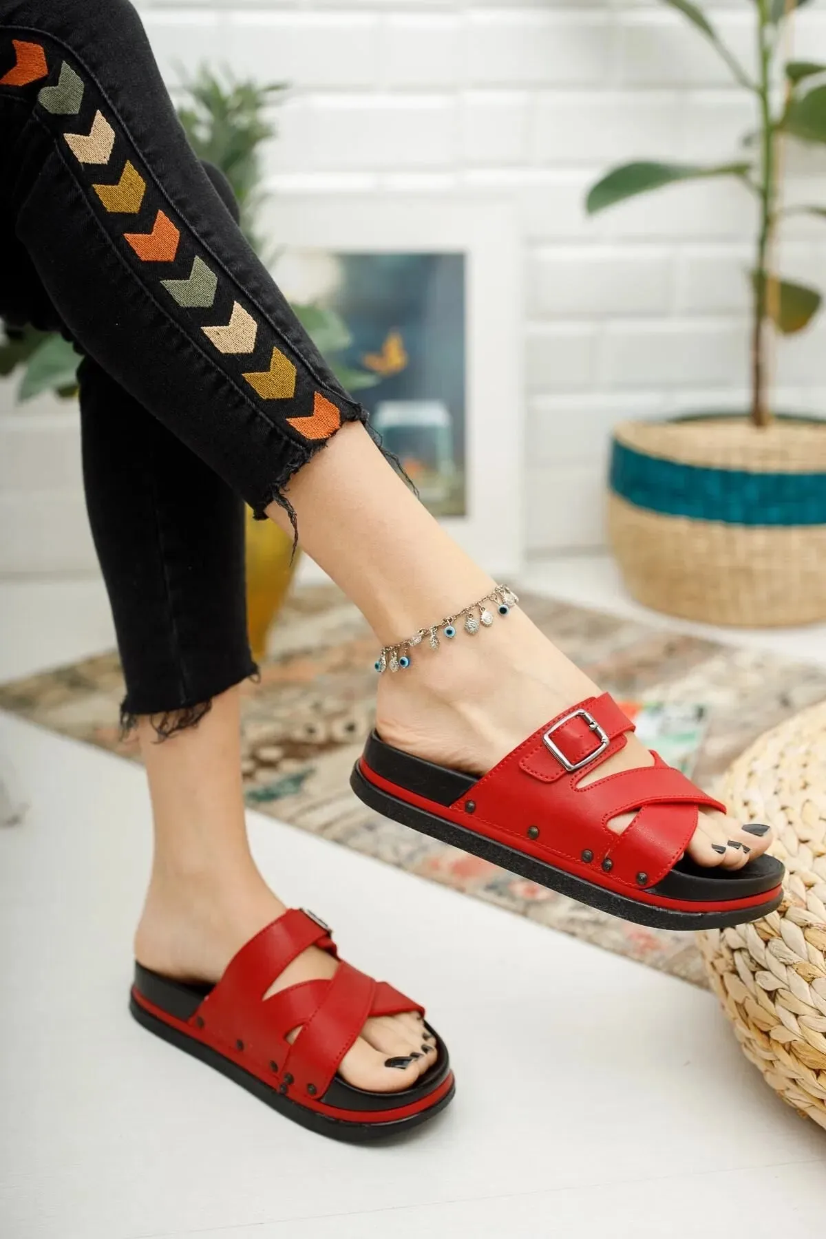Red Women's Wedge Heel Orthopedic Slippers