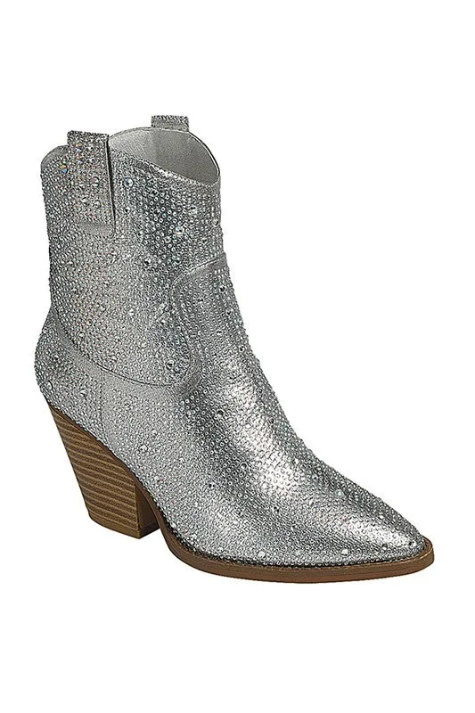 Rhinestone Bedazzled Western Ankle Boots