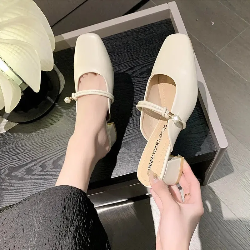 Slippers Baotou Half Slippers Fashion Retro With Skirt White Non-slip Sandal Slippers