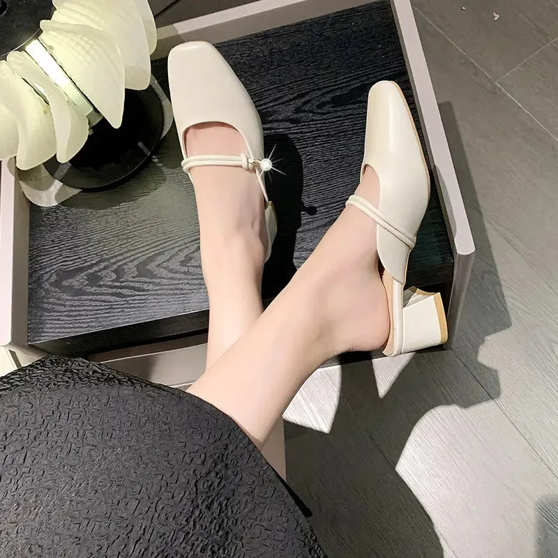Slippers Baotou Half Slippers Fashion Retro With Skirt White Non-slip Sandal Slippers