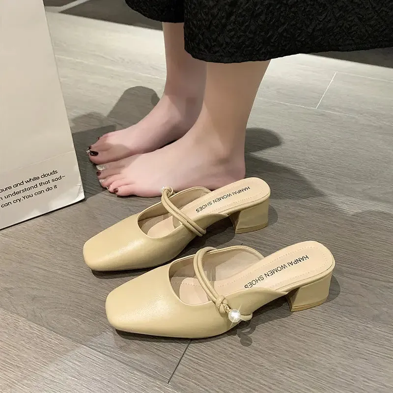 Slippers Baotou Half Slippers Fashion Retro With Skirt White Non-slip Sandal Slippers