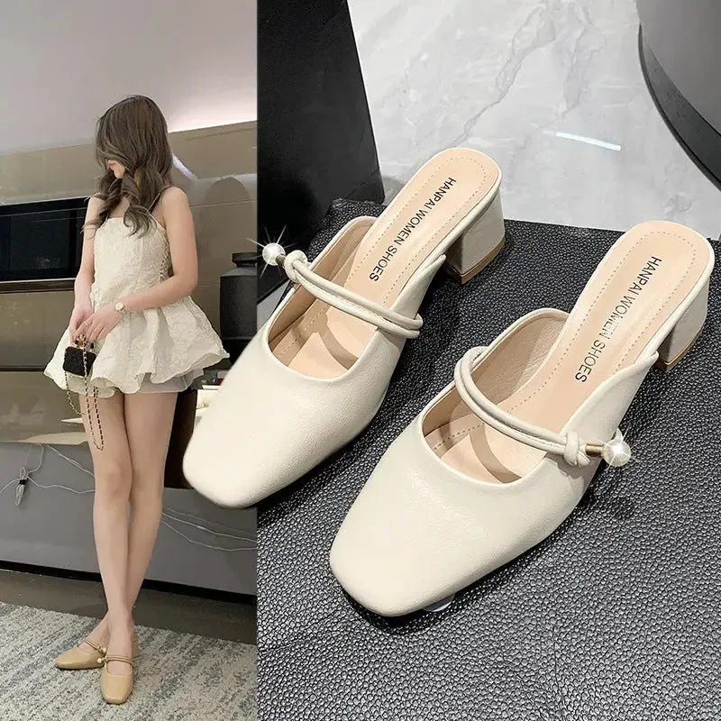 Slippers Baotou Half Slippers Fashion Retro With Skirt White Non-slip Sandal Slippers