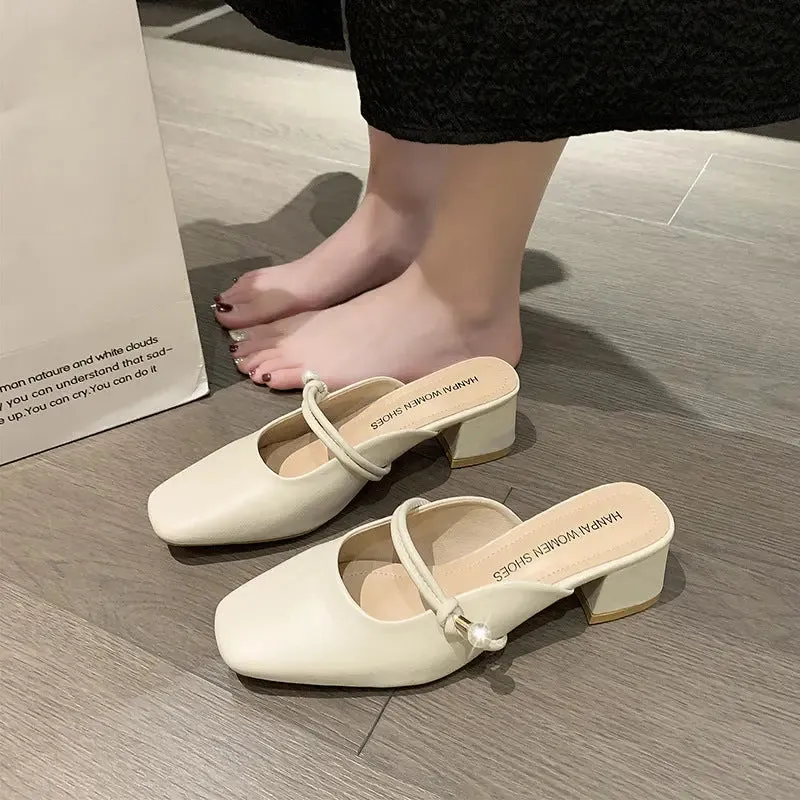 Slippers Baotou Half Slippers Fashion Retro With Skirt White Non-slip Sandal Slippers