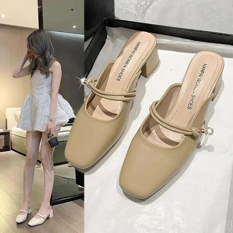Slippers Baotou Half Slippers Fashion Retro With Skirt White Non-slip Sandal Slippers