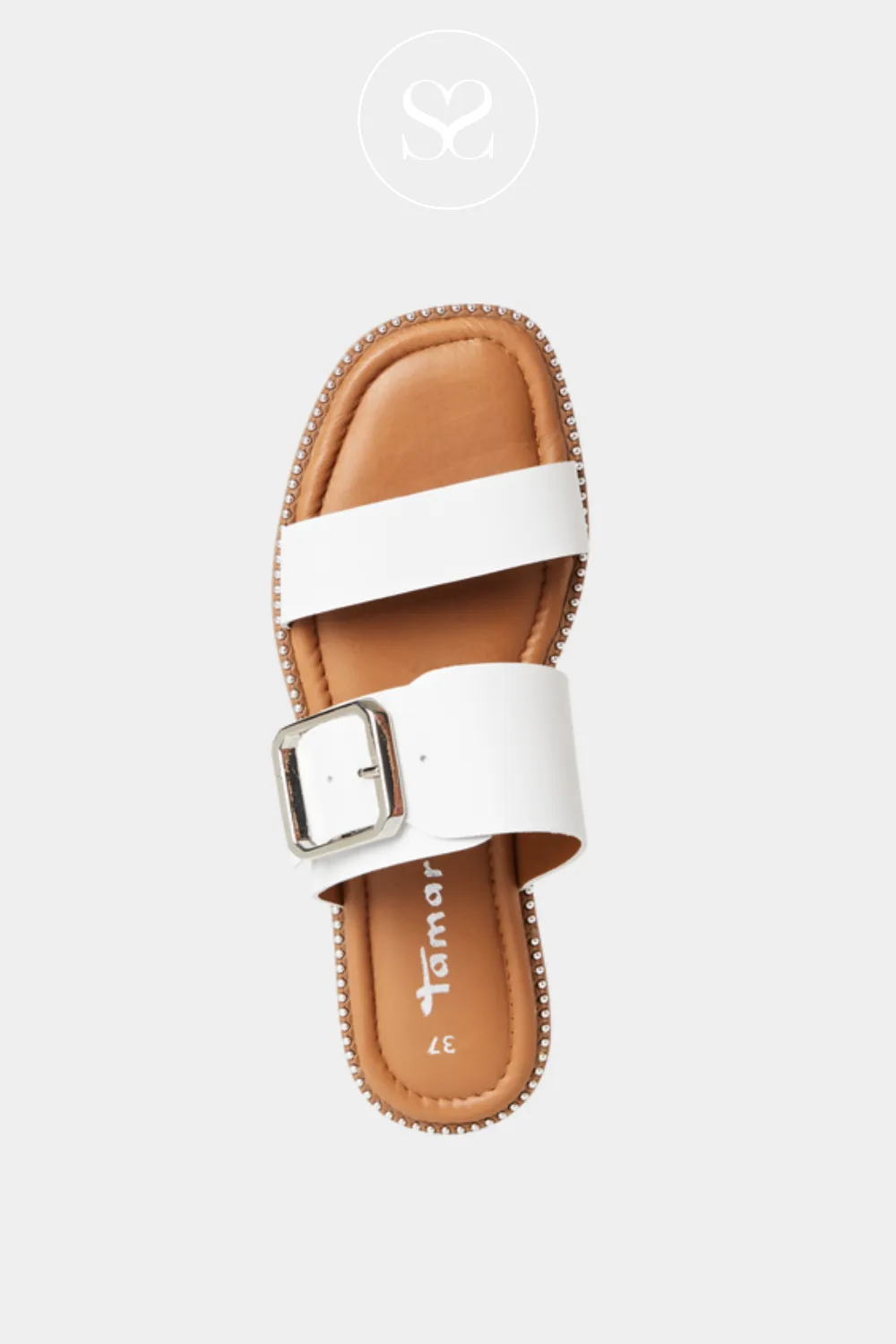 TAMARIS 1-27128-44 WHITE LEATHER SLIDER SANDALS