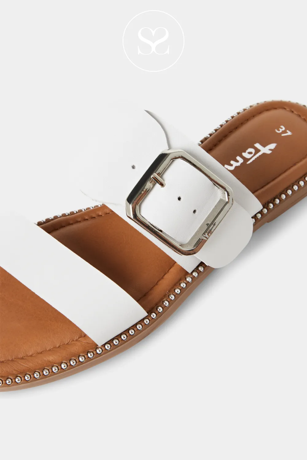 TAMARIS 1-27128-44 WHITE LEATHER SLIDER SANDALS