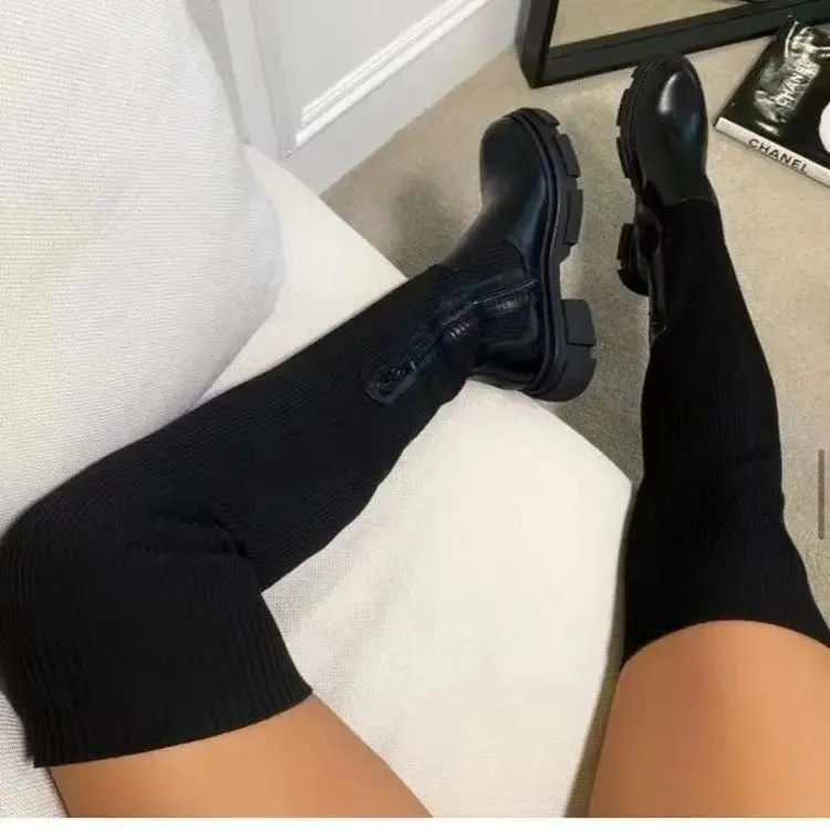 Thick Sole Boot Breathable Knitted Sock Ladies Thigh