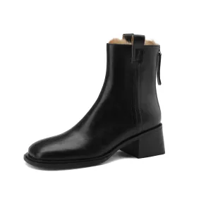 TinaCus Handmade Women's Genuine Leather Square Back Zip Mid Block Heel Charming Ankle Boots
