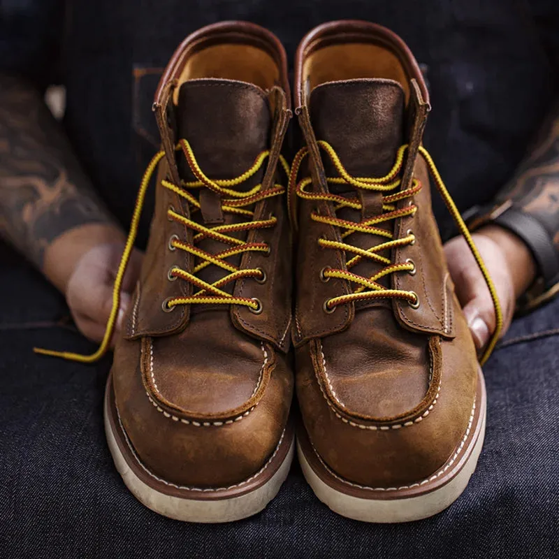 Vintage 875 High-Top Ankle Boots for Men - Durable Leather Cowboy Style, Winter Round Toe Safety Work Shoes