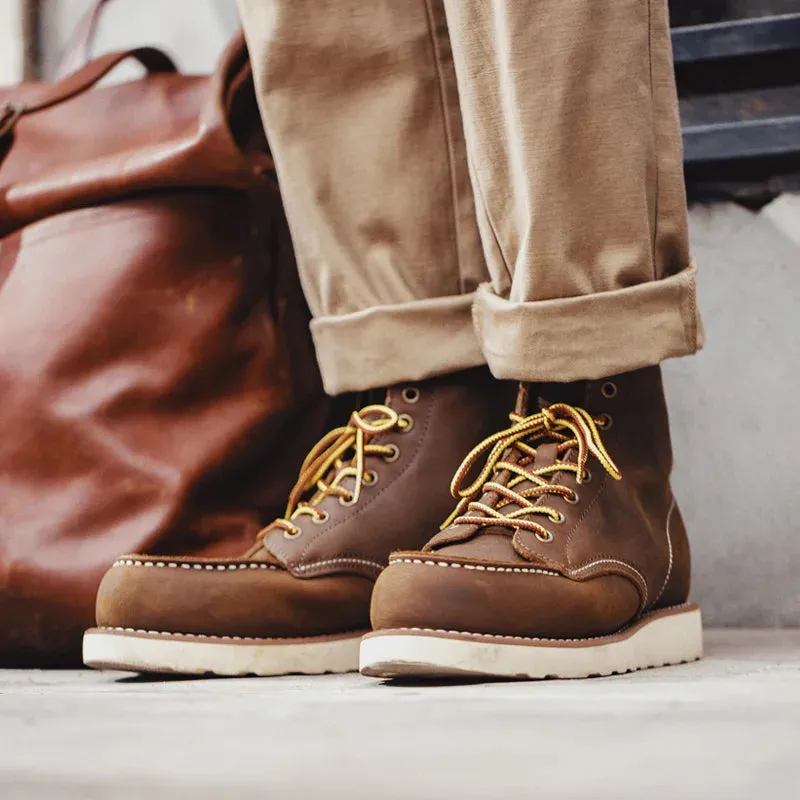 Vintage 875 High-Top Ankle Boots for Men - Durable Leather Cowboy Style, Winter Round Toe Safety Work Shoes