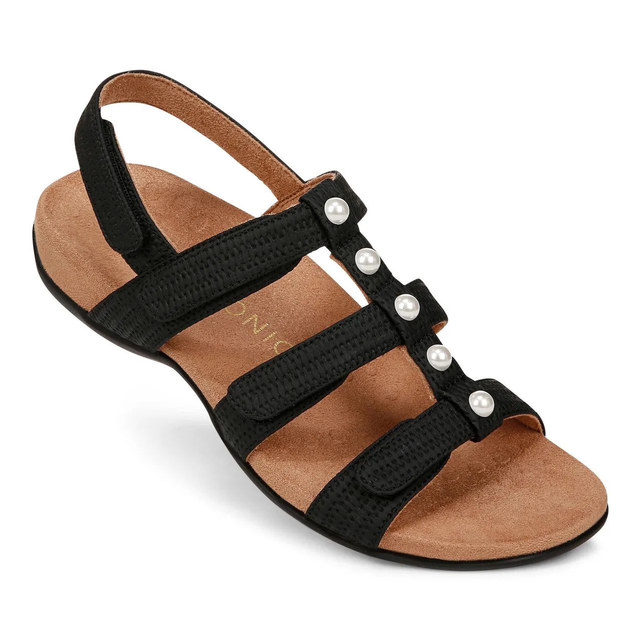 Vionic Amber Pearl Black Woven Women's Sandal