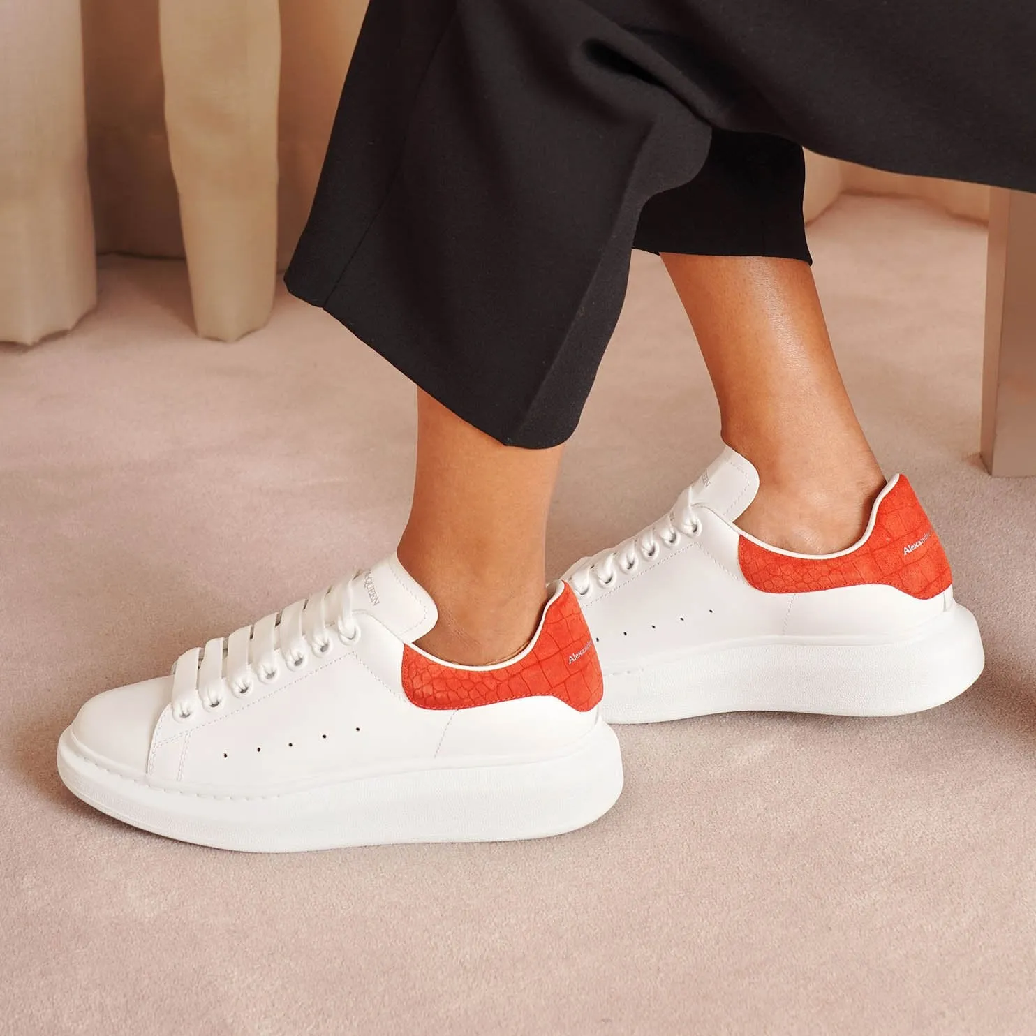 White and coral suede classic sneakers