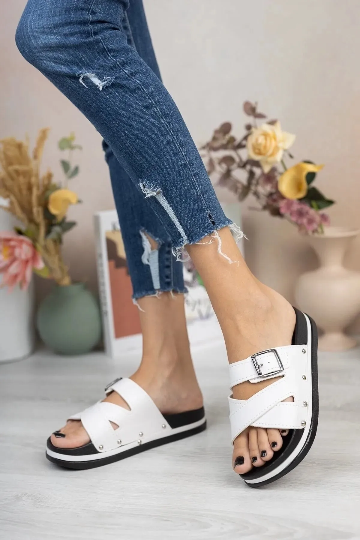 White Women's Wedge Heel Orthopedic Slippers