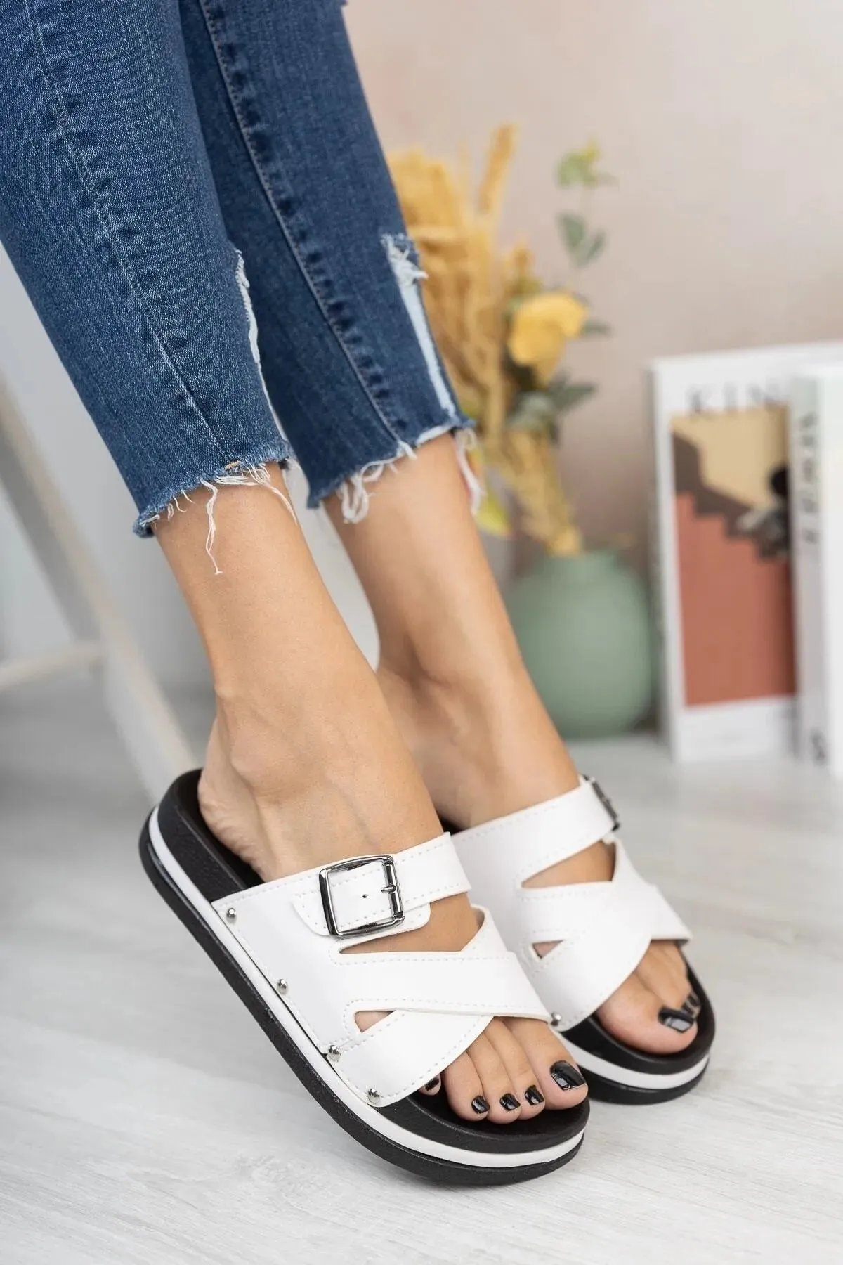 White Women's Wedge Heel Orthopedic Slippers