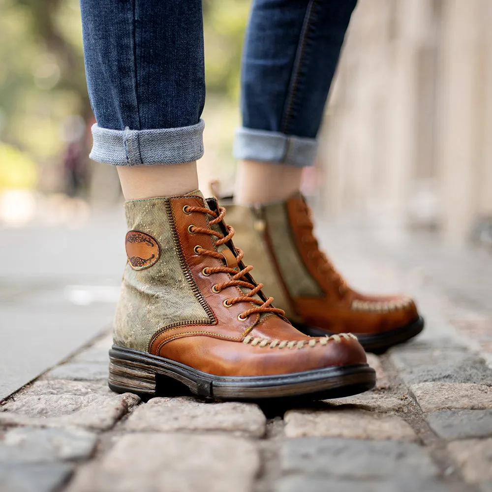 Women's Tan Multicolor Vintage Martin Boots