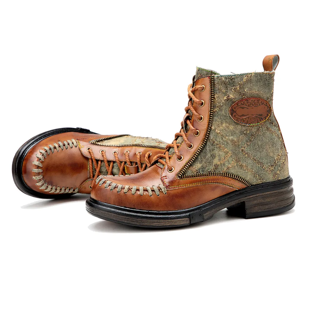 Women's Tan Multicolor Vintage Martin Boots