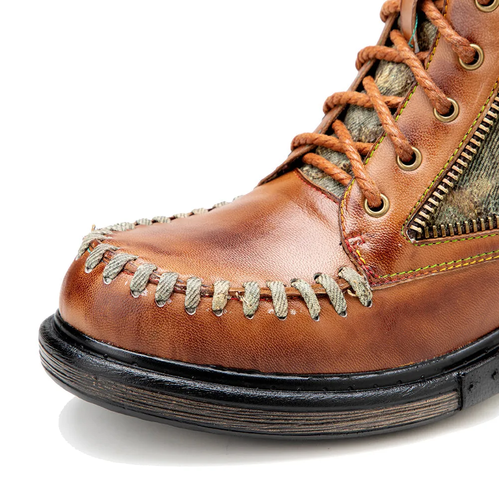Women's Tan Multicolor Vintage Martin Boots