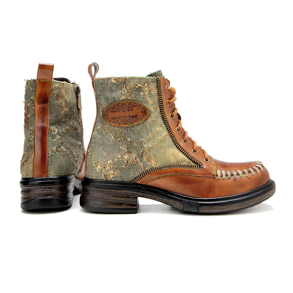 Women's Tan Multicolor Vintage Martin Boots