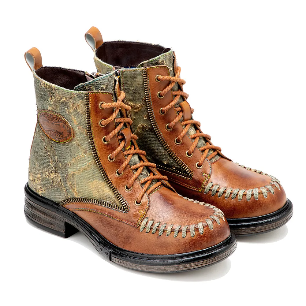 Women's Tan Multicolor Vintage Martin Boots