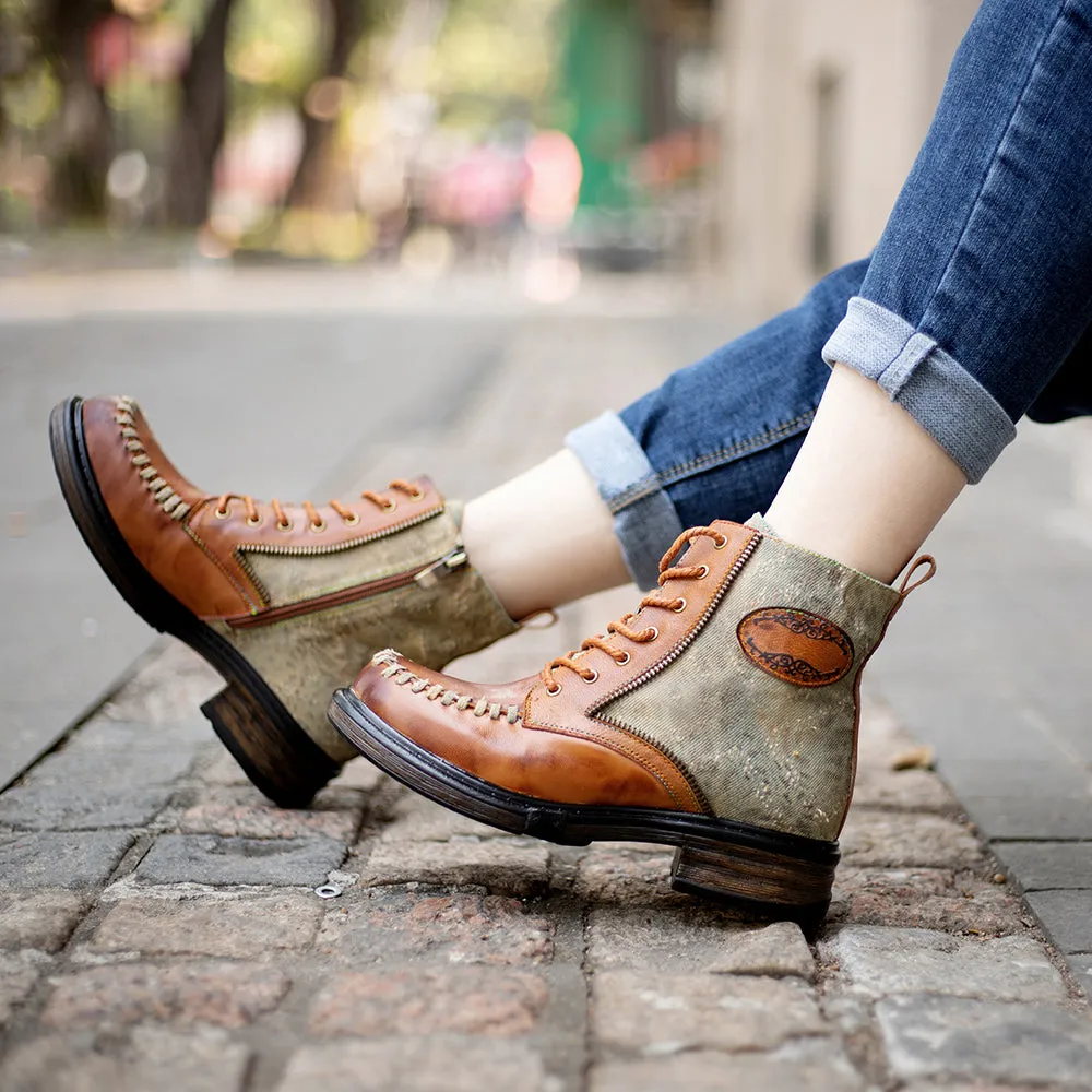 Women's Tan Multicolor Vintage Martin Boots