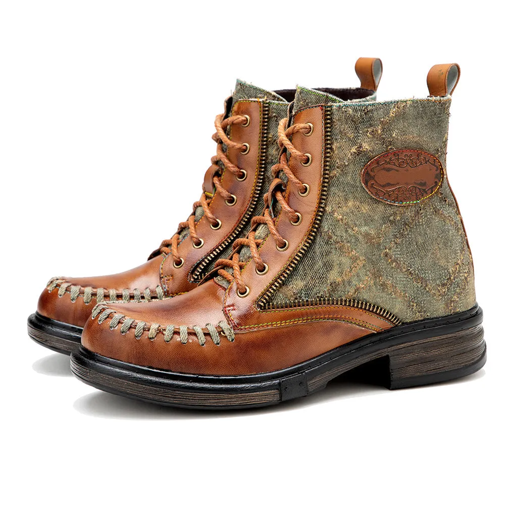 Women's Tan Multicolor Vintage Martin Boots