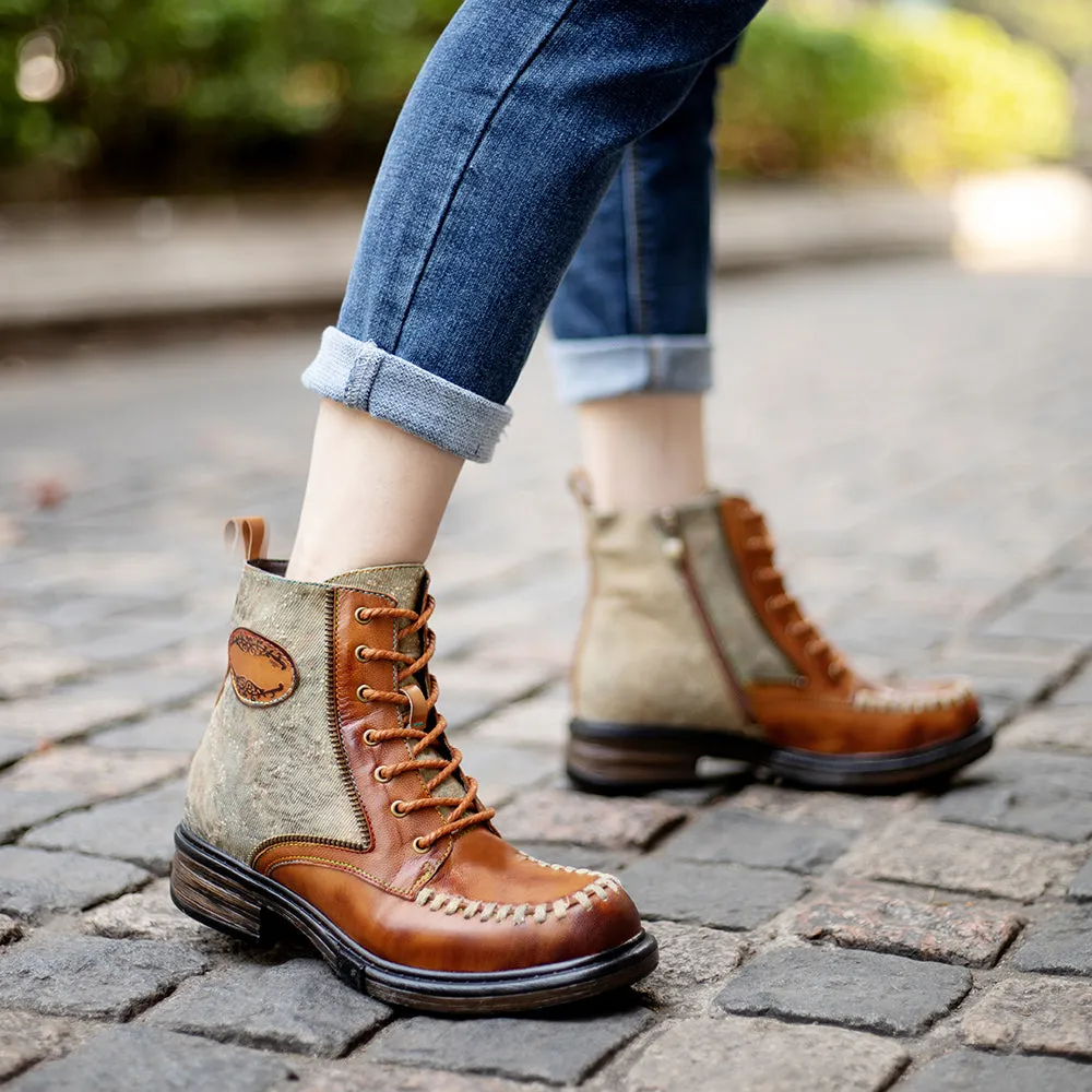 Women's Tan Multicolor Vintage Martin Boots