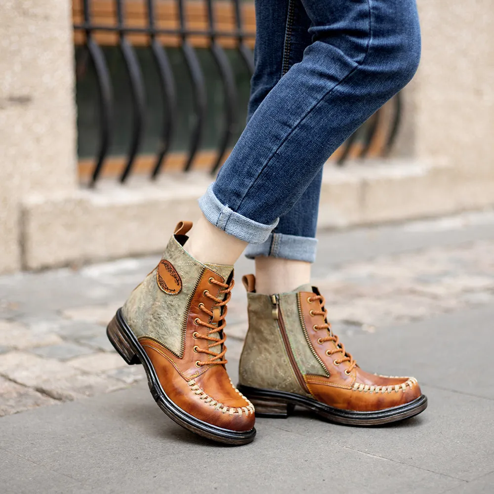 Women's Tan Multicolor Vintage Martin Boots